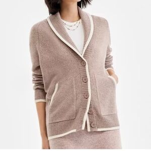 Charter Club Taupe Cardigan with Cream Trim